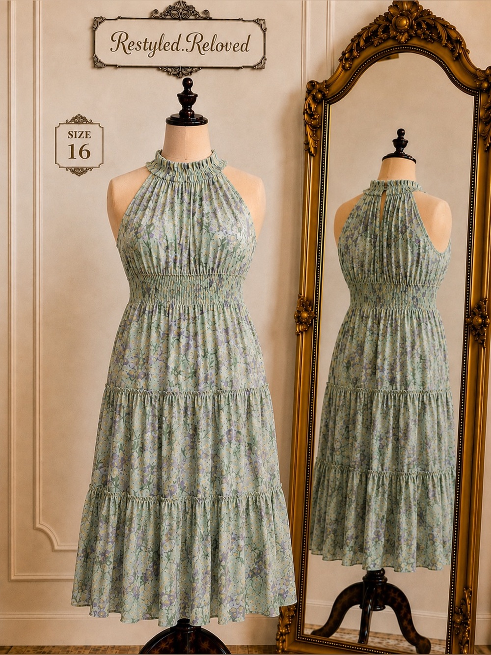 Taylor Floral Halter Chiffon Tiered Maxi Dress – Size 16W – NWT